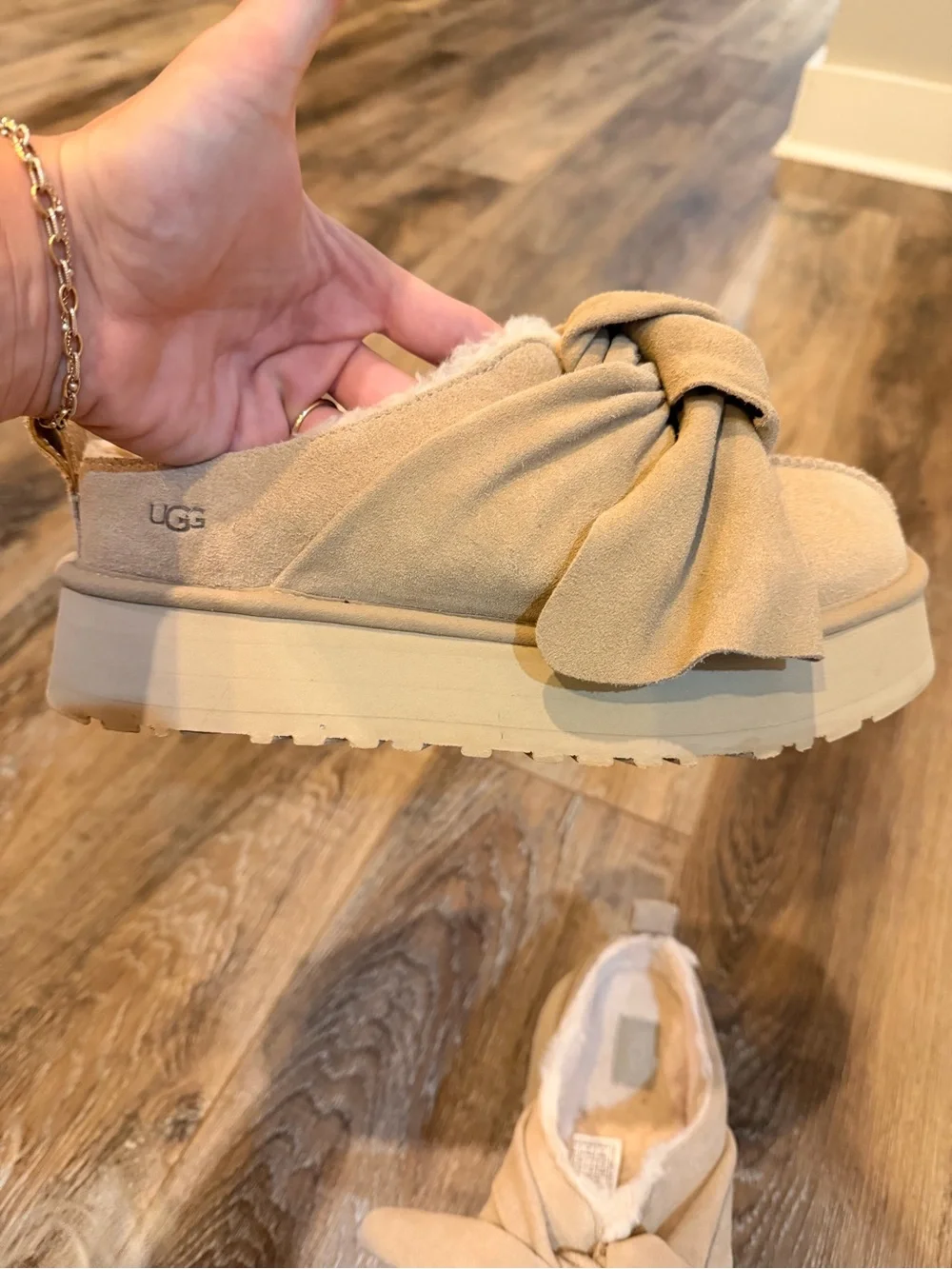 UGG Women's Bow-Accent Platform Slip-Ons in Light Beige